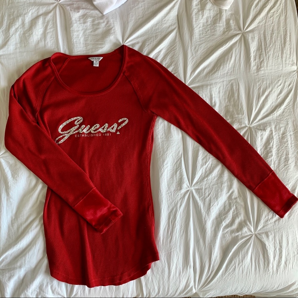 Red GUESS thermal long sleeve top